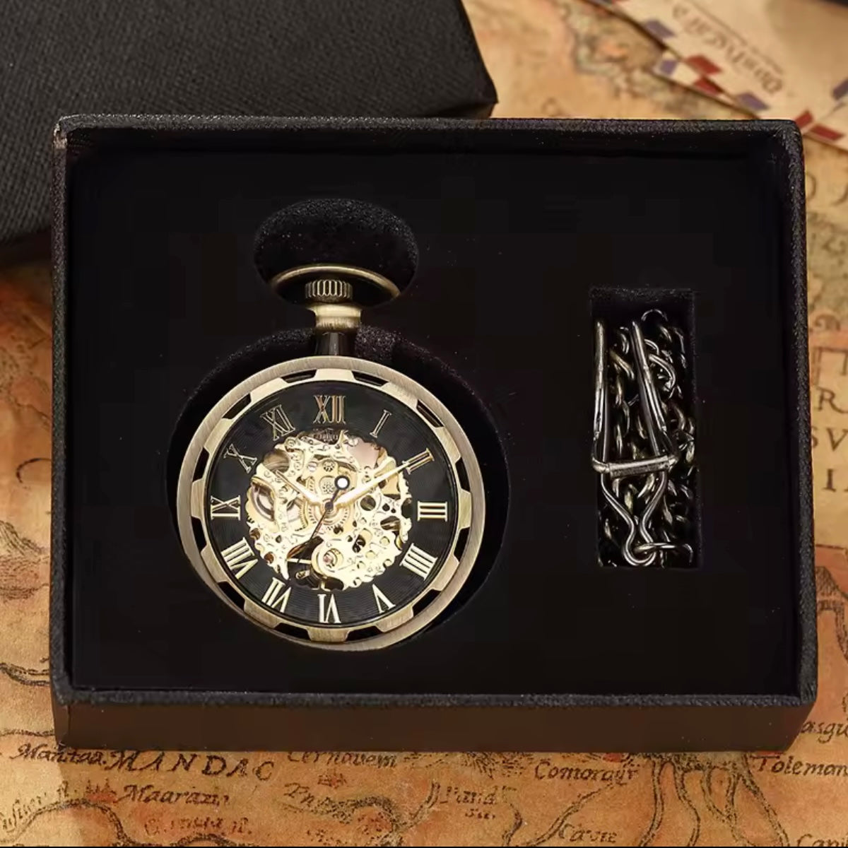 Luxury Bronze Skeleton Steampunk Style Mechanical Pocket Watch