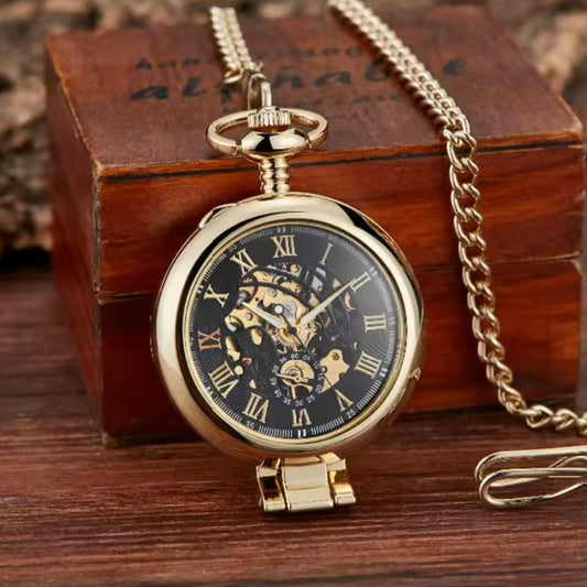 Golden Clear Cover Window Pocket Watch
