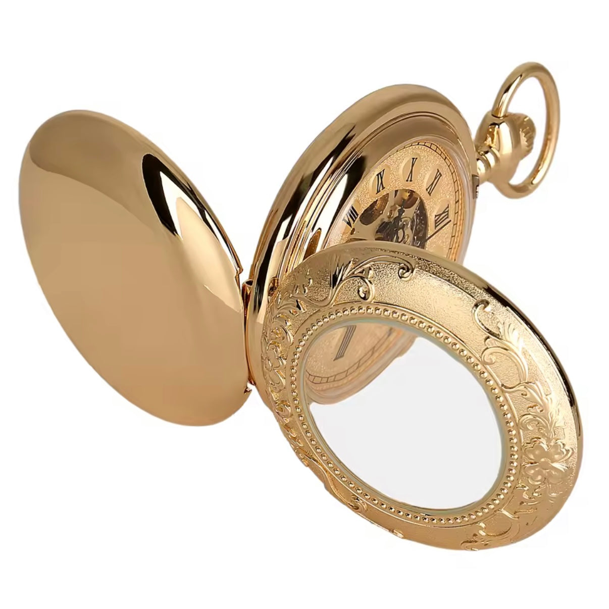 Golden Double Hunter Mechanical Pocket Watch