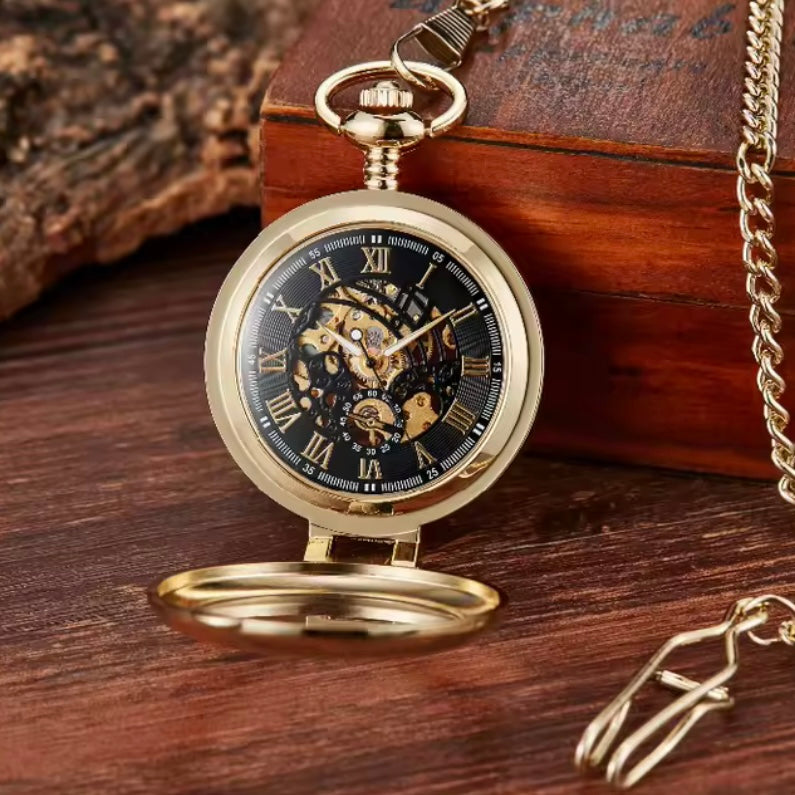 Golden Clear Cover Window Pocket Watch