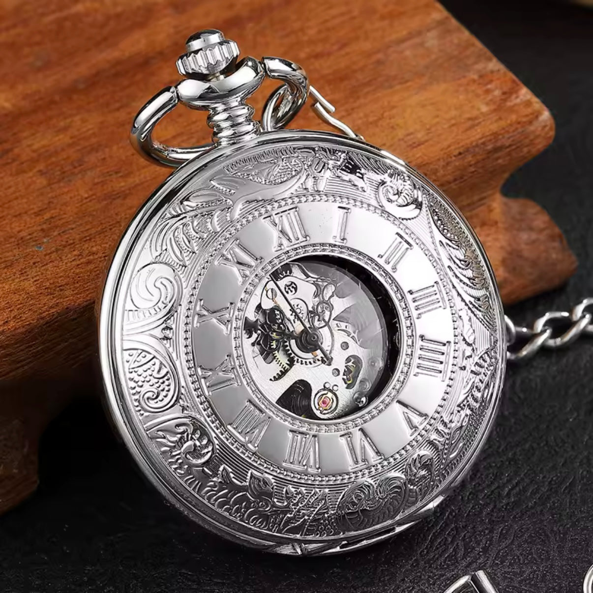 Silver Double Face Mechanical Pocket Watch
