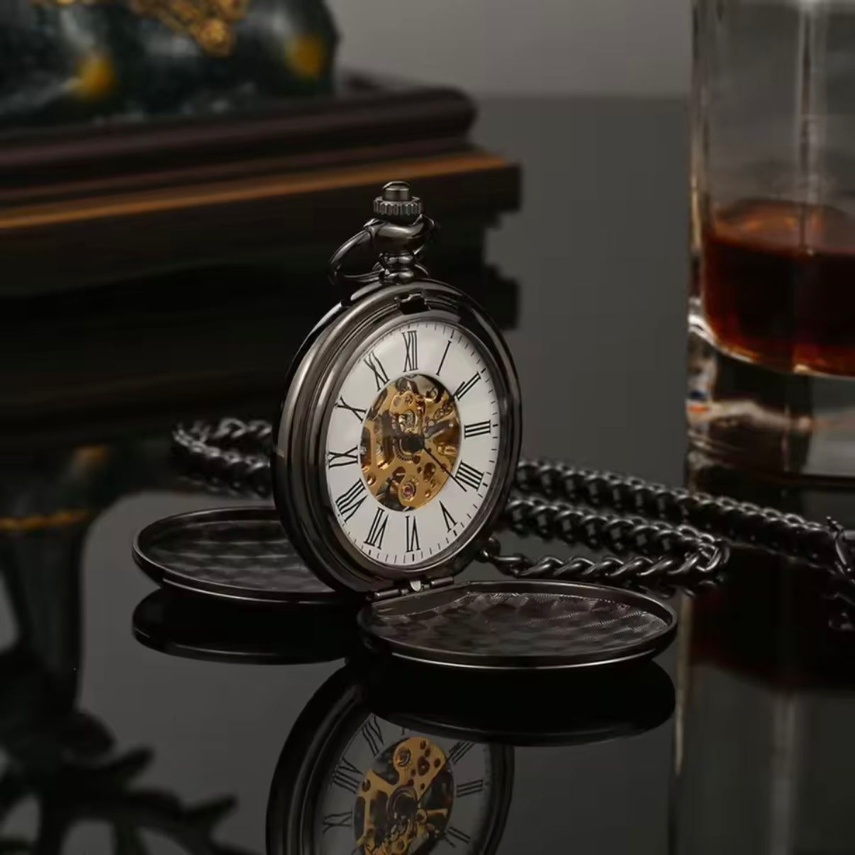 Black Mechanical Pocket Watch