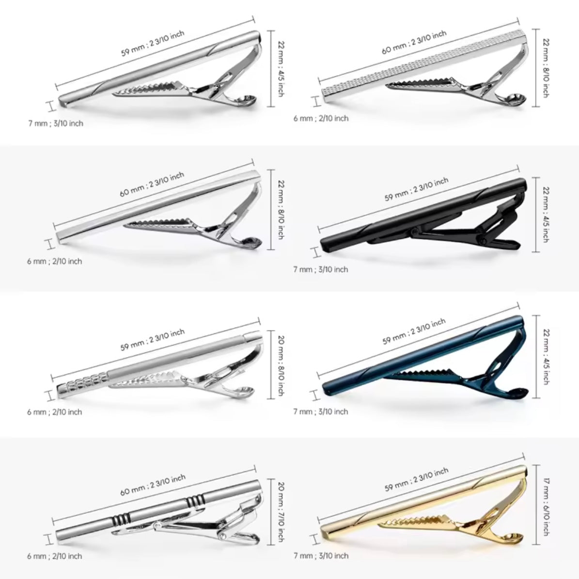8-Piece Tie Clip Multiple Colour Set