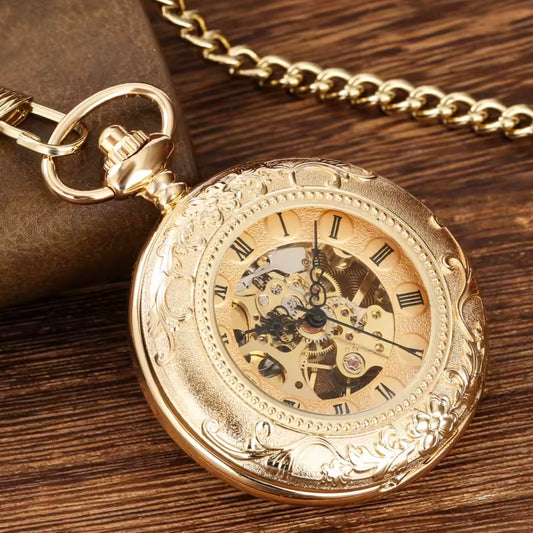 Golden Double Hunter Mechanical Pocket Watch